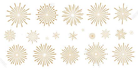 Firework starburst vector illustration set, abstract burst shapes holiday celebration clip art