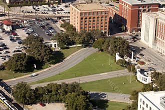 Dealey Plaza and the former Texas School Book Depository building