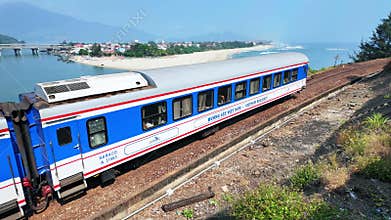 Train and railway on Hai Van pass, North Hai Van station, Hue, Vietnam