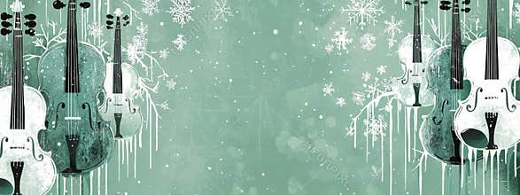 Minimalistic Violin Border with Icicles and Snow Patterns