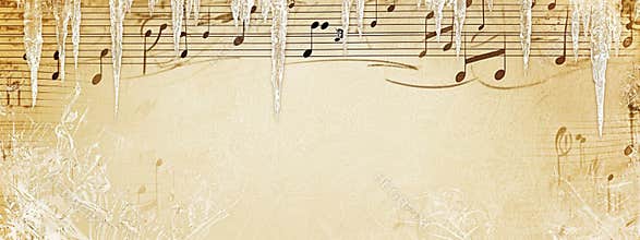 Musical notes frame with graphic icicles on beige background