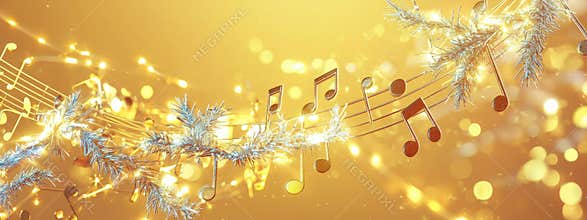 Futuristic design with musical notes snow garlands and neon elements