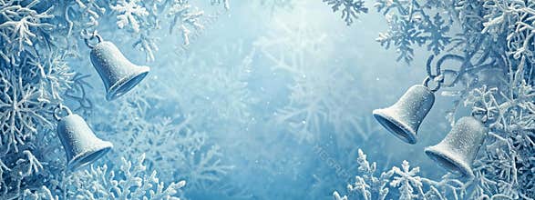 Elegant light blue art deco frame with icy snowflakes