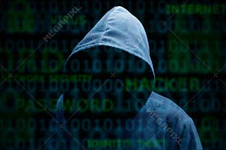 Hooded silhouette of a hacker