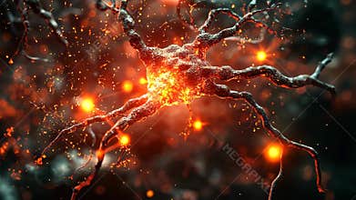 Neuron cells neural network under microscope neuro research science brain signal information transfer human neurology