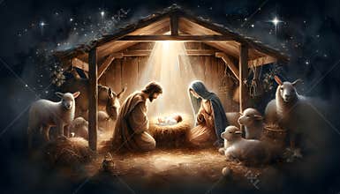 Digital painting of a concept of nativity scene