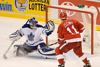 Andrew Raycroft Stretches For The Puck