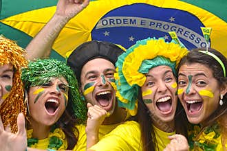 Brazilian soccer fans commemorating.
