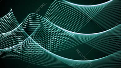 Looped elegant screensaver with curvy strings smoothly floating on a dark turquoise background