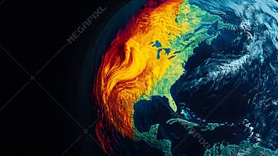 Satellite image of Earth showing severe weather patterns and climate changes caused by global warming from space