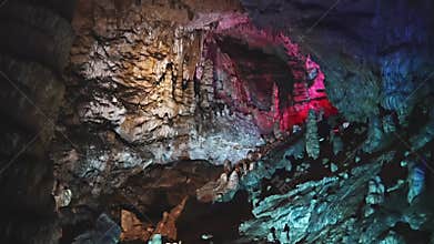 A cave with stalagmites and stalactites.
