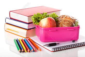 Lunch box and books