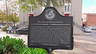 First African Baptist Church Information board in the historic district of Savannah Georgia - SAVANNAH, UNITED STATES -