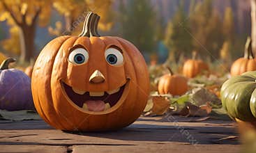 Jack olantern Pumpkin on wooden table, a creative arts masterpiece
