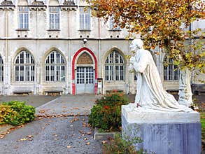 Chapel of the Reconciliation for the sacrament of reconciliation with white statue, Sanctuary of Our Lady of Lourdes, France