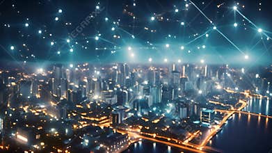 Smart city and wireless communication network concept. Digital network connection lines. Internet of Things and