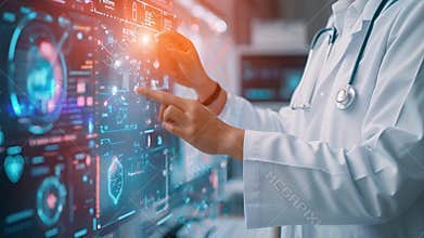 Medical Professional Interacting with Futuristic Healthcare Interfac
