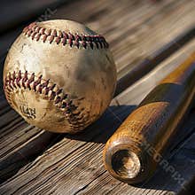 A baseball and bat Traditional American pastime