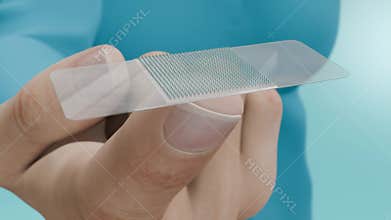 Close-Up of a Hand Holding a Skin Patch with Micro-Needles. Transdermal Vaccination: A Novel Method Using a Skin Patch