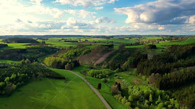 Aerial View of Hautes Fagnes Region: Lush Landscapes and Dense Forests