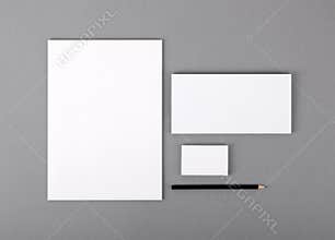 Blank basic stationery. Letterhead flat, business card, envelope