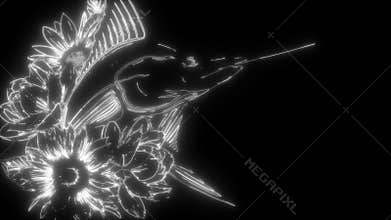 swordfish in white line on black background