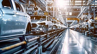 High-tech machinery automotive manufacturing. Cars production assembly line