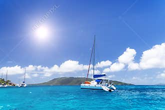 Sea yacht in azure water.