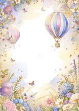 Children's Day Frame colorful painting of a hot air balloon with a butterfly flying next to it. The painting is full