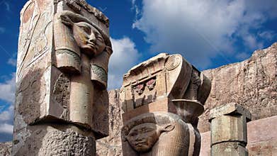 Column depicting goddess Hathor at Temple of Hatshepsut in the Valley of the Queens