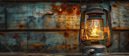 Antique Lantern on Wooden Table