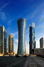 The hyperbolic tower of the West Bay district of Doha, Qatar
