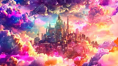 A painting depicting a city floating in the sky, powered by a cosmic artifact of unknown origin, A cityscape powered by a cosmic