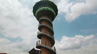 Thale Noi , Thailand - 15th march, 2024: Waterbird Sanctuary Tower, Thailand. Observation tower overlooking the lake in sunny day