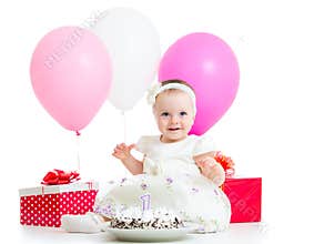 Baby girl with cake