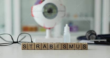 Strabismus heterotropia word and symptom of asymmetrical position of corneas