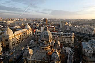 Aerial view of Calea Victoriei and CEC Palace in Bucharest