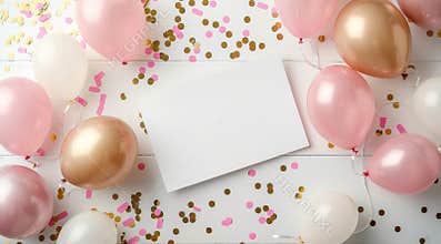 White Paper Surrounded by Balloons and Confetti