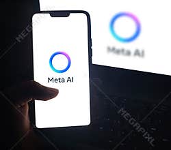 Meta Launched Ai in Facebook and WhatsApp Chat, Editorial Tech Backdrop. Meta Ai technology