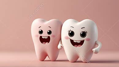 Tooth Fairy&#x27;s Best Friend: A charming 3D cartoon tooth grins widely from a soft pastel backdrop.