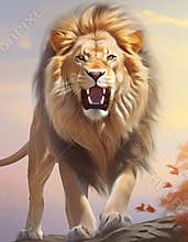 big lion on a neutral white background cartoon