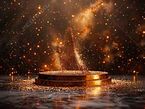 3D render background podium for presentation mokcup gold on black dark background circle