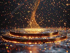 3D render background podium for presentation mokcup gold on black dark background circle