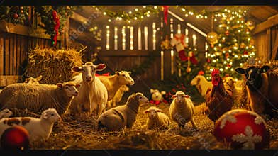 Christmas Barn with Farm Animals