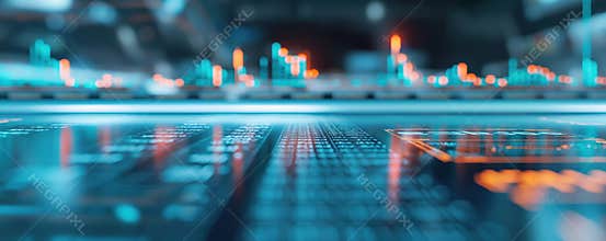 AI-powered financial trading floor with holographic displays, Financial technology, modern stock trading