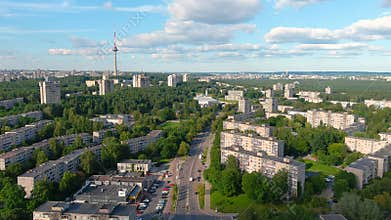 Aerial summer day view of Lazdynai district of Vilnius city. Lithuania.