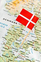 Denmark flag on map
