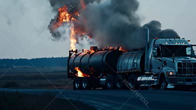 Flames consume the road, as a tanker truck disaster wreaks havoc.