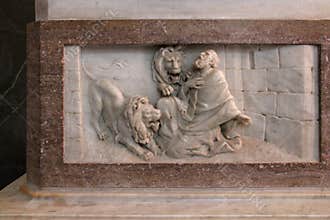 sculpted decor in a baroque church (st paul cathedral) in mdina - malta