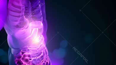 video of a man grimacing in discomfort as he clutches his stomach with his hand, video of the pain and discomfort associated with